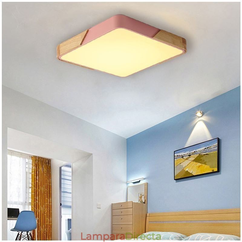Lámpara de techo con marco de madera de montaje empotrado simple, diseño súper fino, luz diurna
