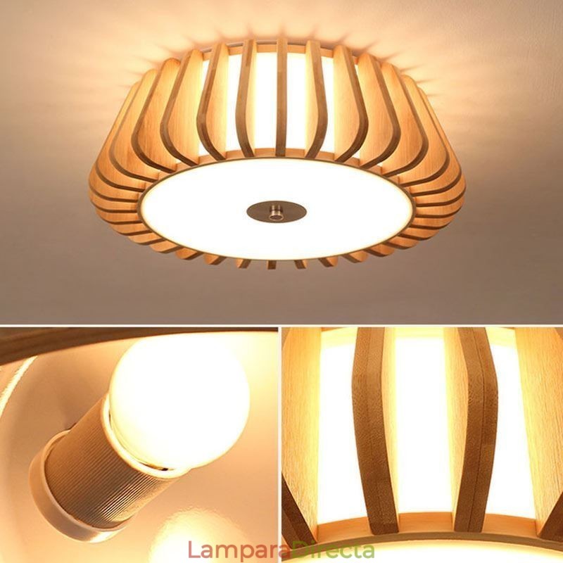 Lámpara de techo de bambú creativa con montaje empotrado redondo nórdico
