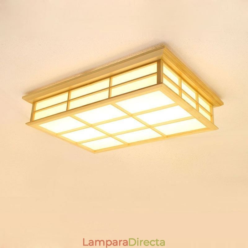 Lámpara de techo japonesa cuboide de madera maciza.