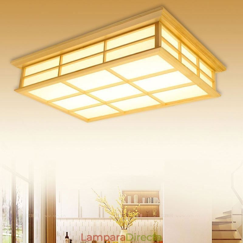 Lámpara de techo japonesa cuboide de madera maciza.