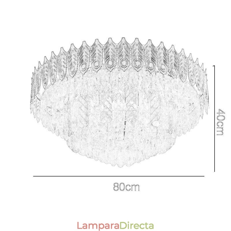 Lámpara de techo decorativa de lujo con forma de cola de fénix, redonda, galvanizada y de cristal