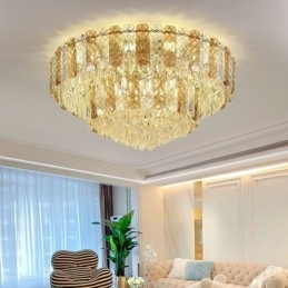 Lámpara de techo redonda de cristal de doble capa, decorativa y de lujo, de 80 cm