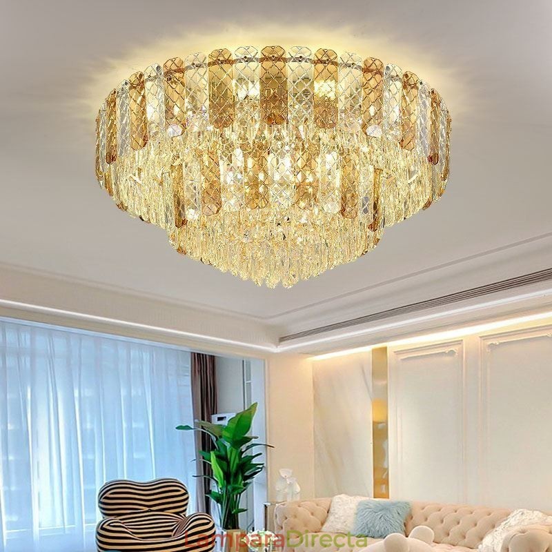 Lámpara de techo redonda de cristal de doble capa, decorativa y de lujo, de 80 cm
