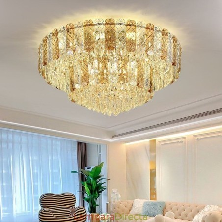 Lámpara de techo redonda de cristal de doble capa, decorativa y de lujo, de 80 cm Lámpara de techo redonda de cristal de doble capa, decorativa y de lujo, de 80 cm