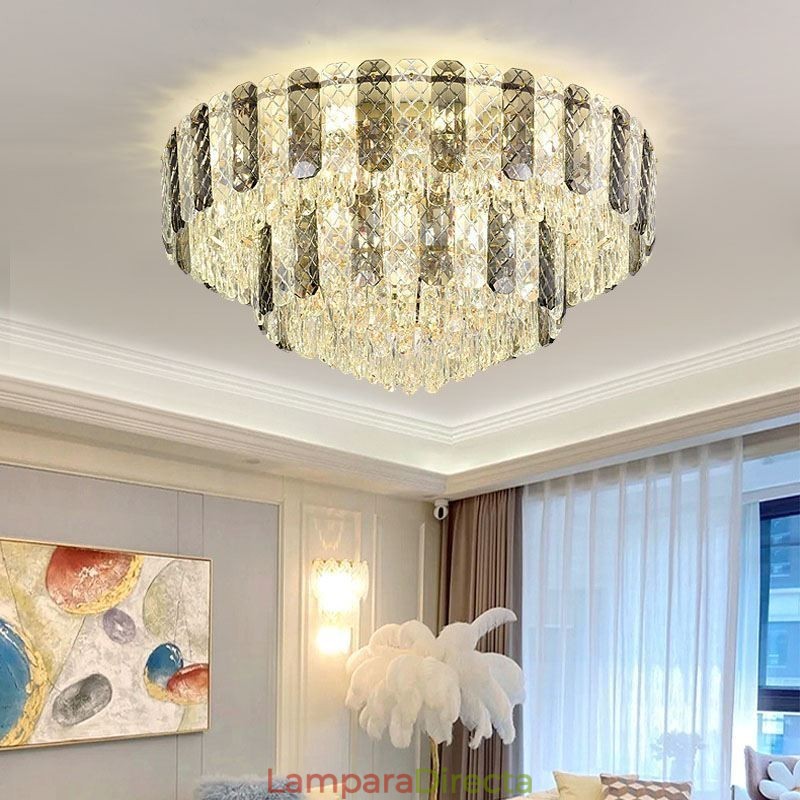 Lámpara de techo redonda de cristal de doble capa, decorativa y de lujo, de 80 cm