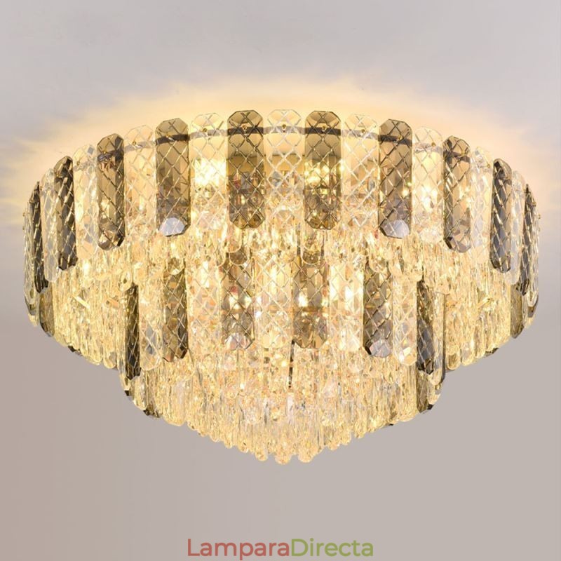 Lámpara de techo redonda de cristal de doble capa, decorativa y de lujo, de 80 cm