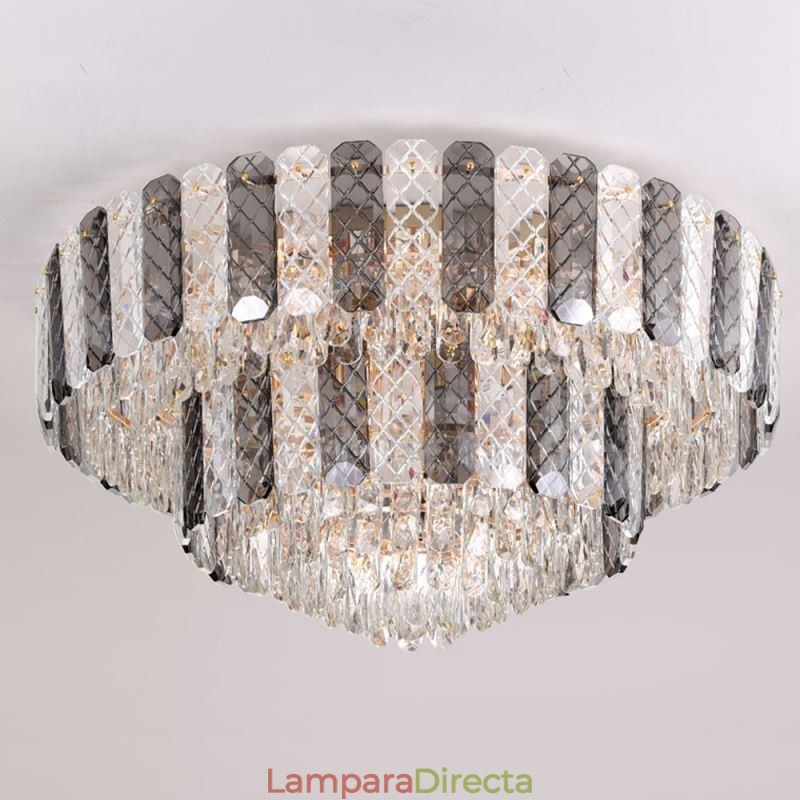 Lámpara de techo redonda de cristal de doble capa, decorativa y de lujo, de 80 cm
