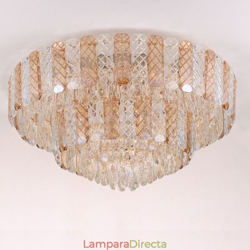 Lámpara de techo redonda de cristal de doble capa, decorativa y de lujo, de 80 cm
