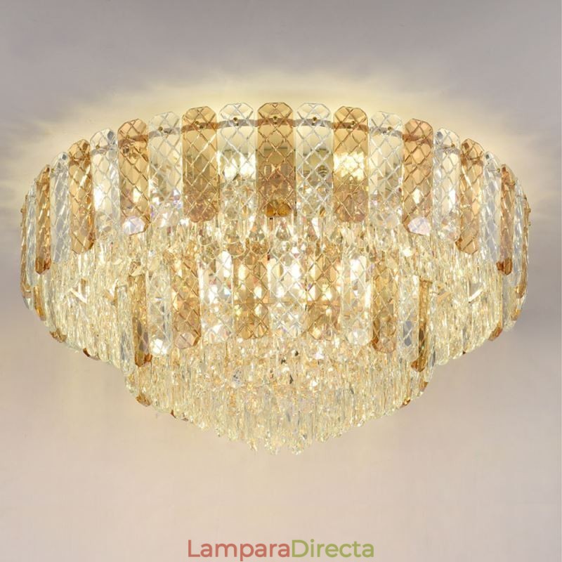 Lámpara de techo redonda de cristal de doble capa, decorativa y de lujo, de 80 cm
