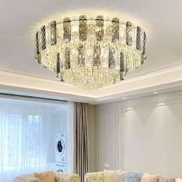 Lámpara de techo redonda de cristal de doble capa, decorativa y de lujo, de 80 cm