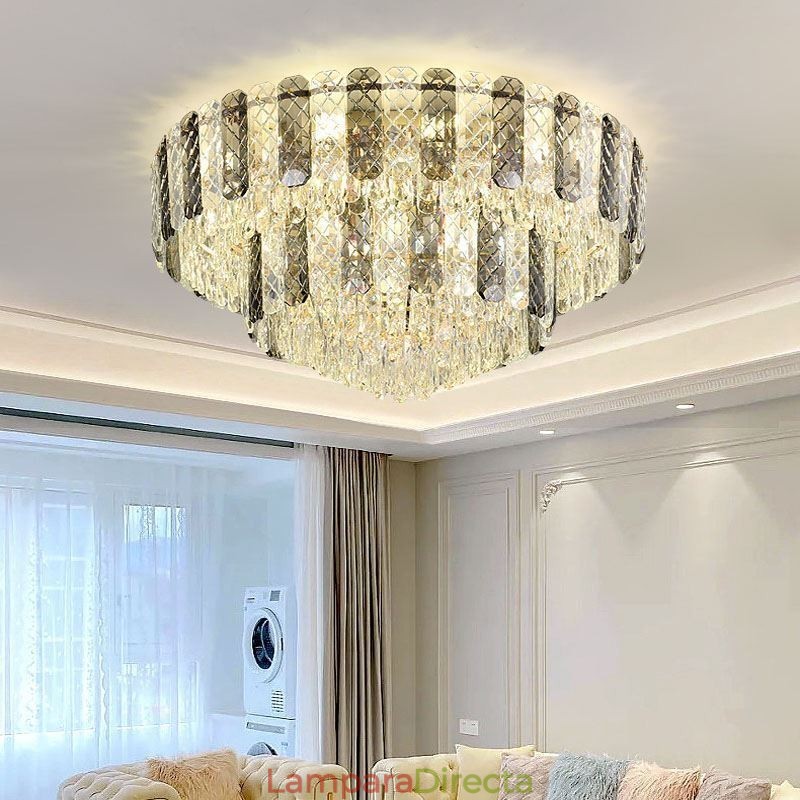 Lámpara de techo redonda de cristal de doble capa, decorativa y de lujo, de 80 cm