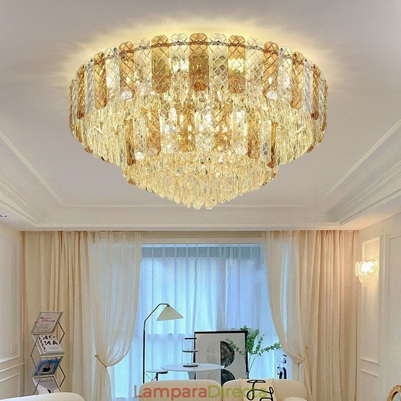 Lámpara de techo redonda de cristal de doble capa, decorativa y de lujo, de 80 cm