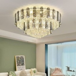 Lámpara de techo redonda de cristal de doble capa, decorativa y de lujo, de 80 cm