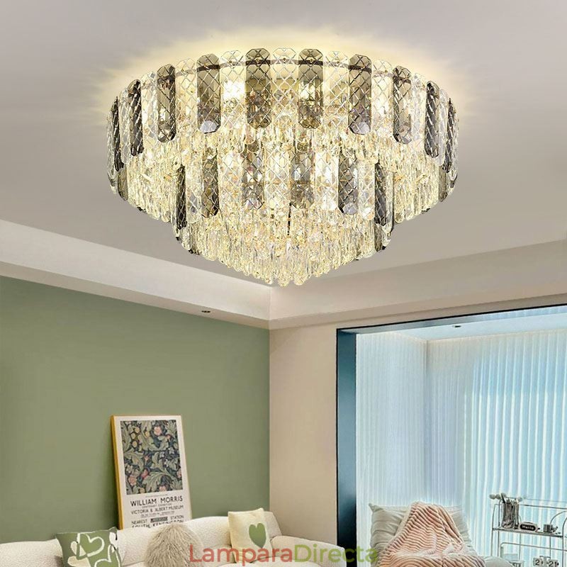 Lámpara de techo redonda de cristal de doble capa, decorativa y de lujo, de 80 cm