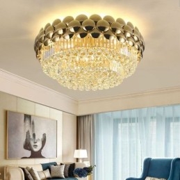 Lámpara de techo redonda de cristal, galvanizada y dorada, de lujo y decorativa, de 80 cm.