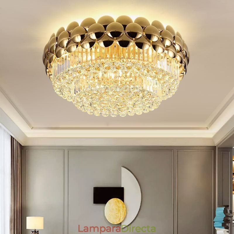 Lámpara de techo redonda de cristal, galvanizada y dorada, de lujo y decorativa, de 80 cm.