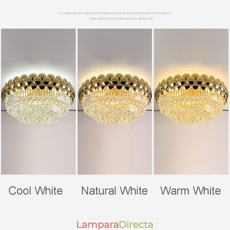 Lámpara de techo redonda de cristal, galvanizada y dorada, de lujo y decorativa, de 80 cm.
