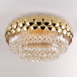 Lámpara de techo redonda de cristal, galvanizada y dorada, de lujo y decorativa, de 80 cm.