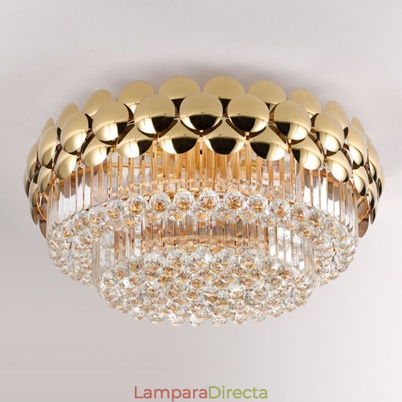 Lámpara de techo redonda de cristal, galvanizada y dorada, de lujo y decorativa, de 80 cm.