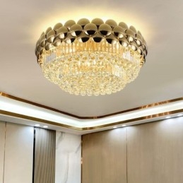 Lámpara de techo redonda de cristal, galvanizada y dorada, de lujo y decorativa, de 80 cm.