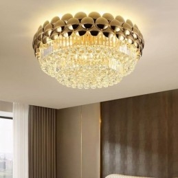 Lámpara de techo redonda de cristal, galvanizada y dorada, de lujo y decorativa, de 80 cm.