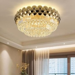 Lámpara de techo redonda de cristal, galvanizada y dorada, de lujo y decorativa, de 80 cm.