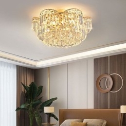 Lámpara de techo de cristal redonda de lujo con decoración de cristal empotrada