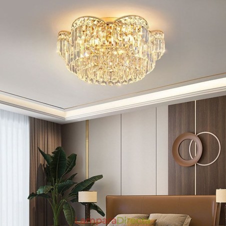 Lámpara de techo de cristal redonda de lujo con decoración de cristal empotrada Lámpara de techo de cristal redonda de lujo con decoración de cristal empotrada