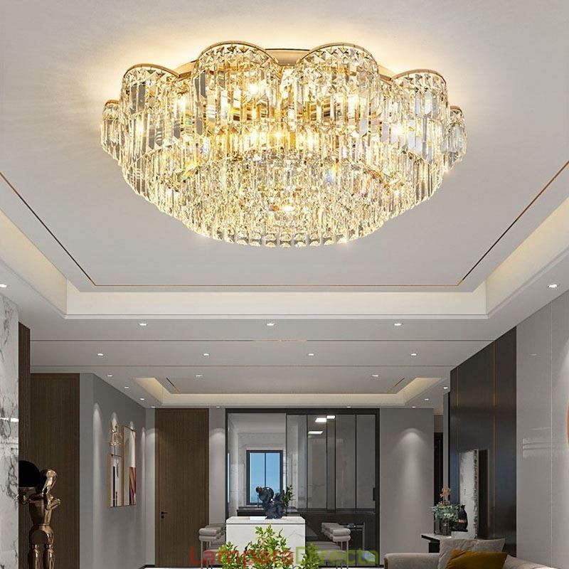Lámpara de techo de cristal redonda de lujo con decoración de cristal empotrada
