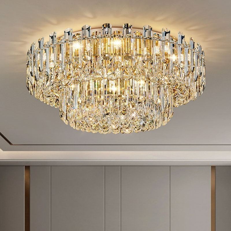 Lámpara de techo redonda de cristal de lujo con decoración empotrada