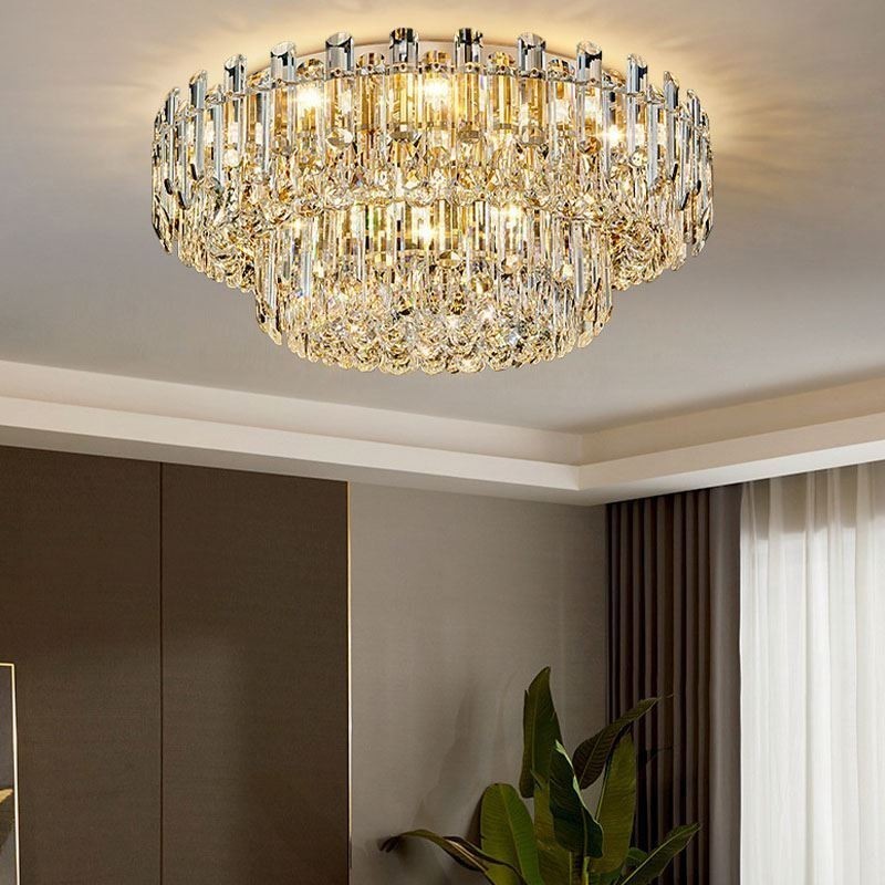Lámpara de techo redonda de cristal de lujo con decoración empotrada