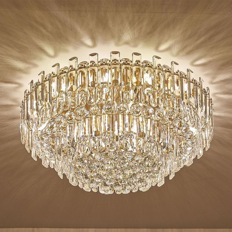 Lámpara de techo redonda de cristal de lujo con decoración empotrada