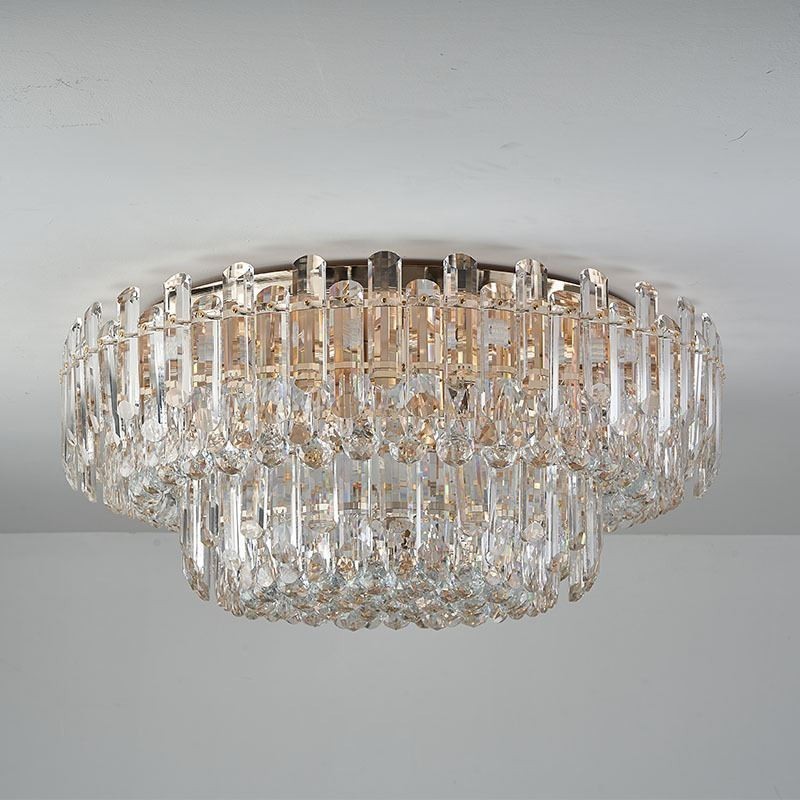 Lámpara de techo redonda de cristal de lujo con decoración empotrada