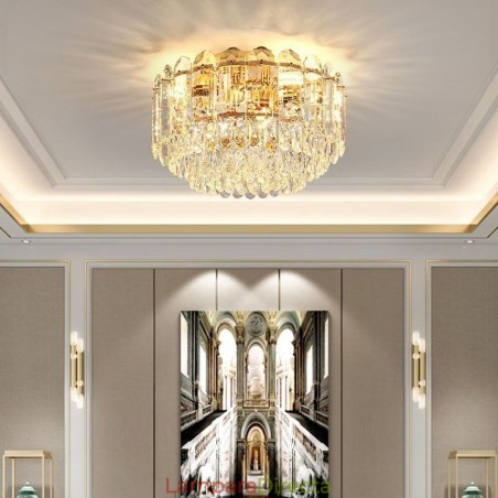 Lámparas de techo de cristal redondas con montaje empotrado y decoración de cristal Lámparas de techo de cristal redondas con montaje empotrado y decoración de cristal