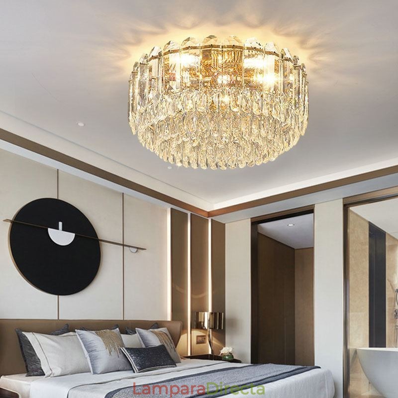 Lámparas de techo de cristal redondas con montaje empotrado y decoración de cristal
