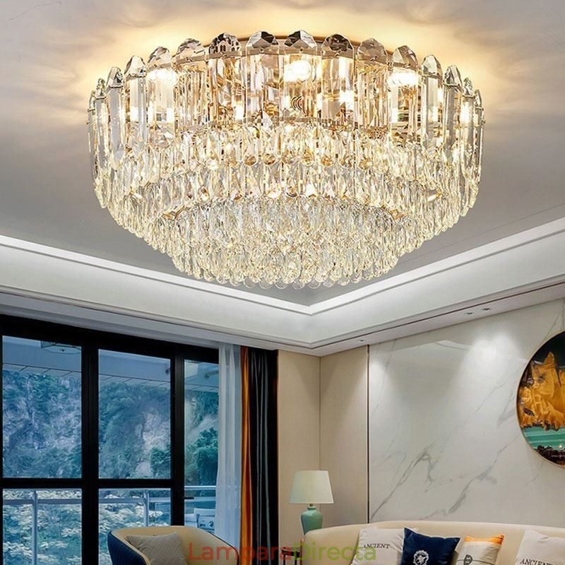 Lámparas de techo de cristal redondas con montaje empotrado y decoración de cristal