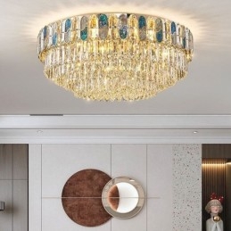Lámpara de techo redonda de cristal con montaje empotrado y decoración de cristal con pantalla de concha de cristal