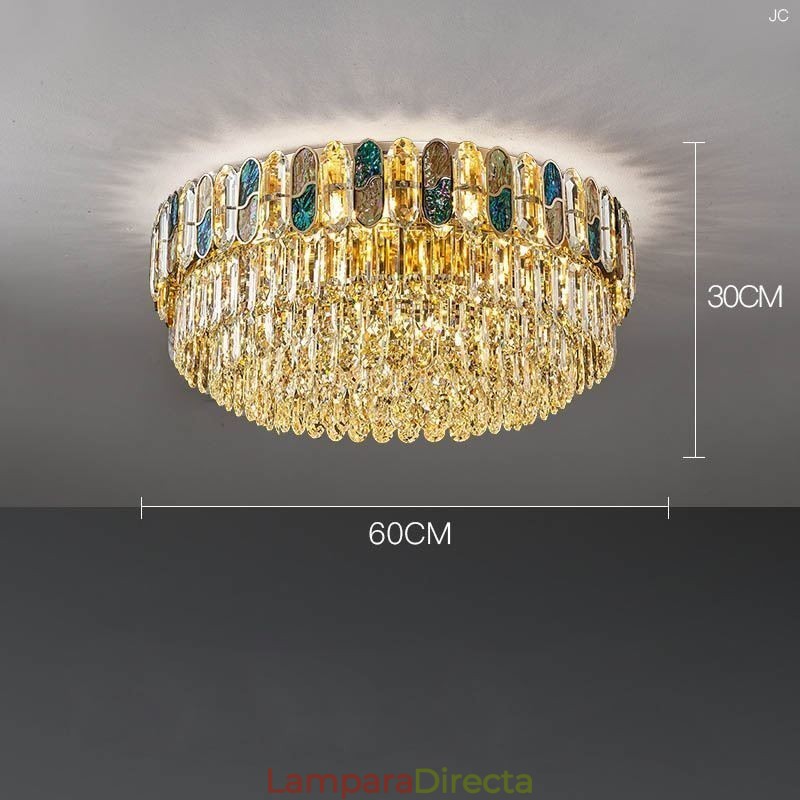 Lámpara de techo redonda de cristal con montaje empotrado y decoración de cristal con pantalla de concha de cristal