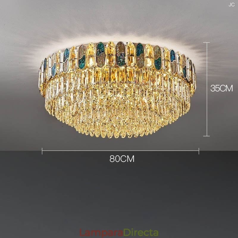 Lámpara de techo redonda de cristal con montaje empotrado y decoración de cristal con pantalla de concha de cristal