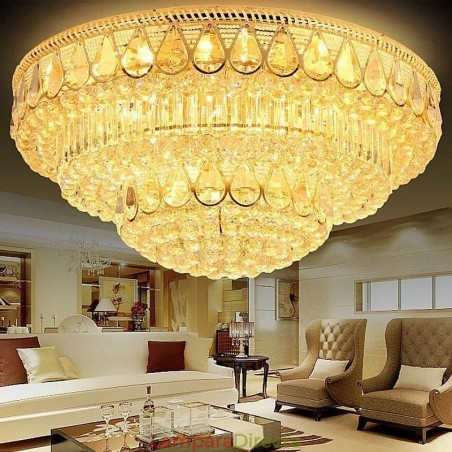 Lámpara de techo de cristal de lujo con montaje empotrado, luz redonda Lámpara de techo de cristal de lujo con montaje empotrado, luz redonda
