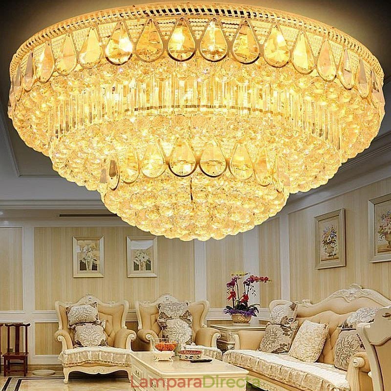 Lámpara de techo de cristal de lujo con montaje empotrado, luz redonda