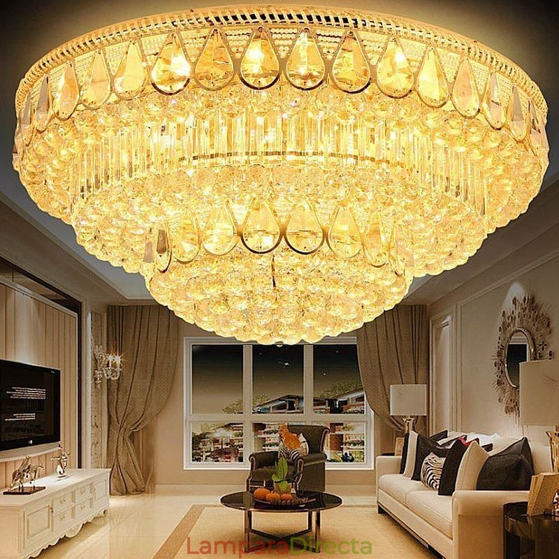 Lámpara de techo de cristal de lujo con montaje empotrado, luz redonda
