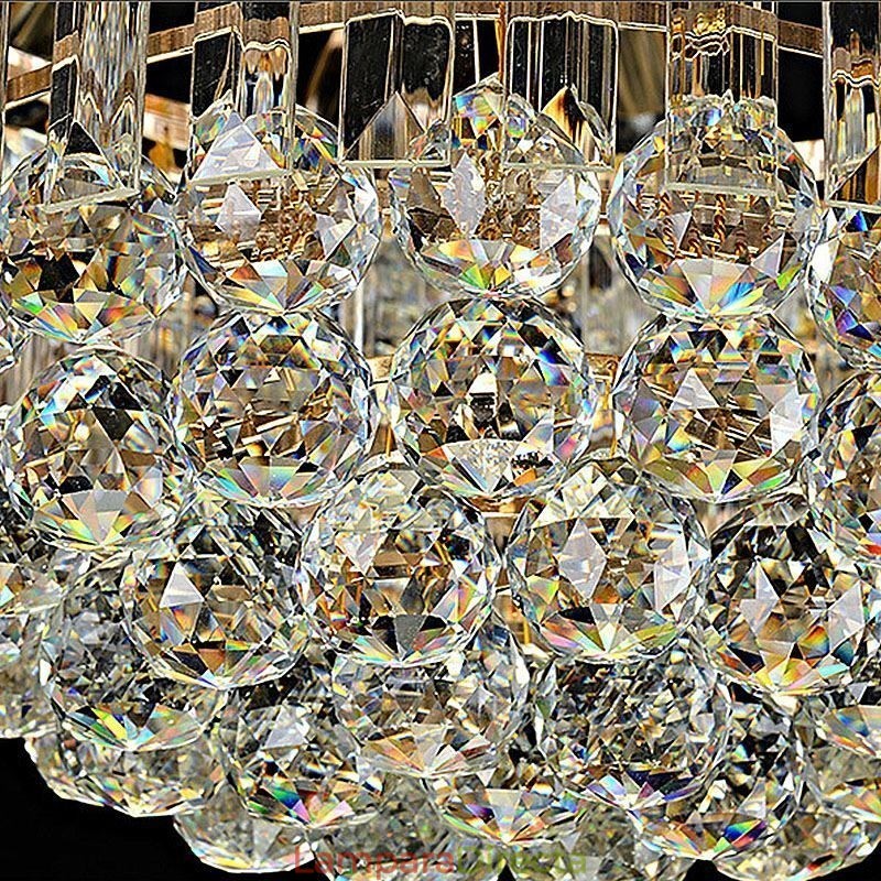 Lámpara de techo de cristal de lujo, redonda, empotrada, dorada