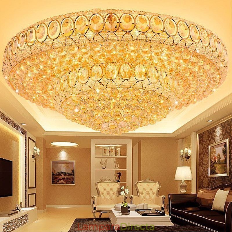 Lámpara de techo de cristal de lujo, redonda, europea, empotrada.