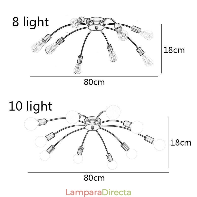 Lámpara de techo araña antigua clásica empotrada para comedor, 8 brazos y 10 brazos