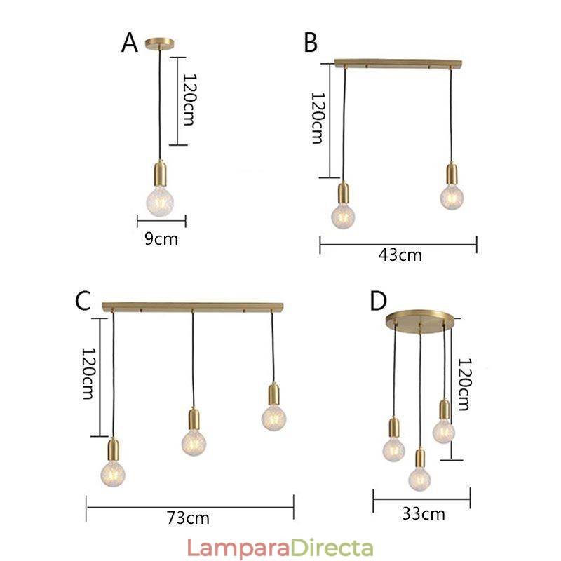 Lámpara colgante de latón nórdico con tres luces colgantes, estilo isla, minimalista y creativa