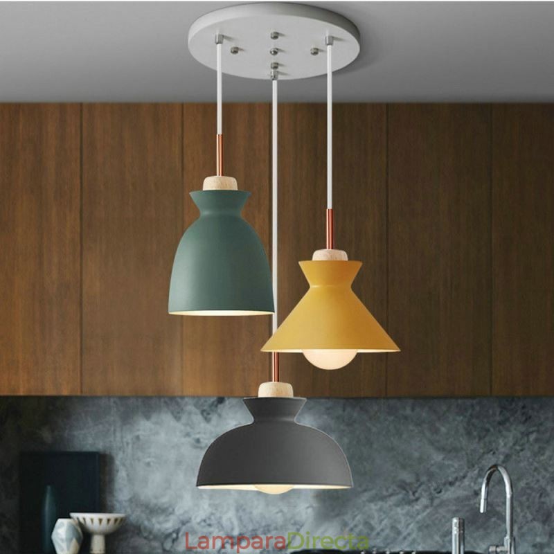 Lámpara colgante Macaron de estilo nórdico, sencilla, de hierro, con tres luces.
