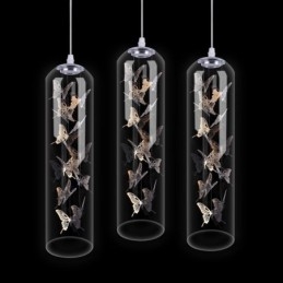 Lámpara colgante de cristal con forma de mariposa y cilindro nórdico creativo