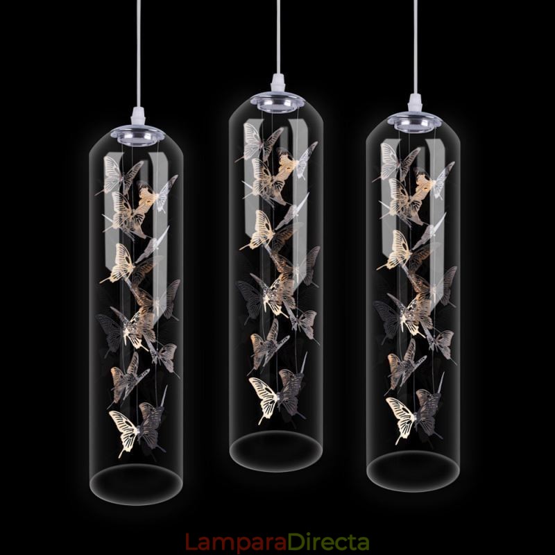 Lámpara colgante de cristal con forma de mariposa y cilindro nórdico creativo