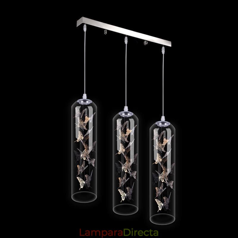Lámpara colgante de cristal con forma de mariposa y cilindro nórdico creativo